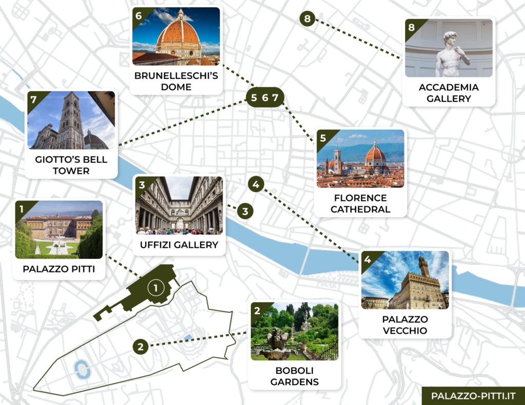 Map of Florence attractions and landmarks.